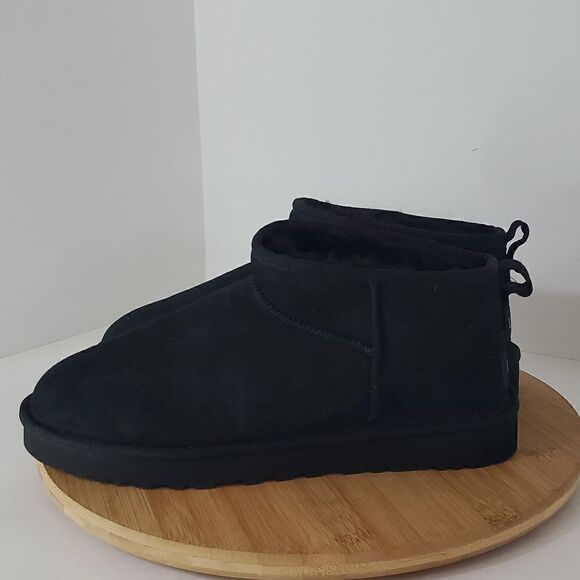 UGG Classic Ultra Mini Boot Black Suede Wool Ankle Shoe Men's US 9 New - Picture 3 of 13